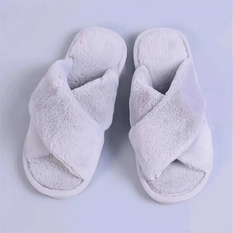 Criss Cross Fluffy Flat Open Toe Home Slides