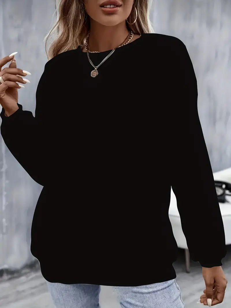Plus Size Long Sleeve Round Neck Fleece Liner Basic Sweatshirt