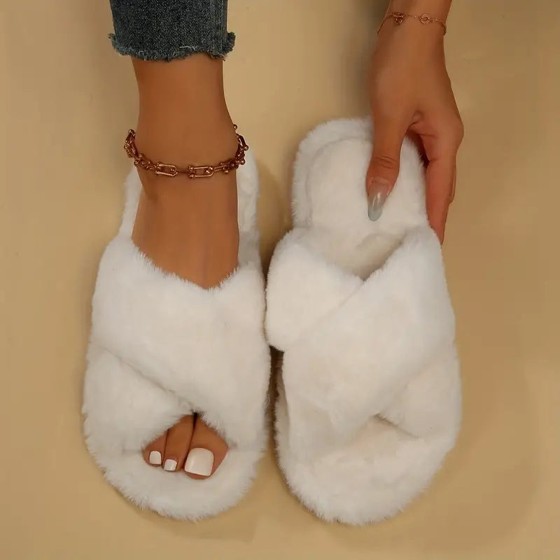 Solid Color Casual Slip On Plush Slippers Shoes