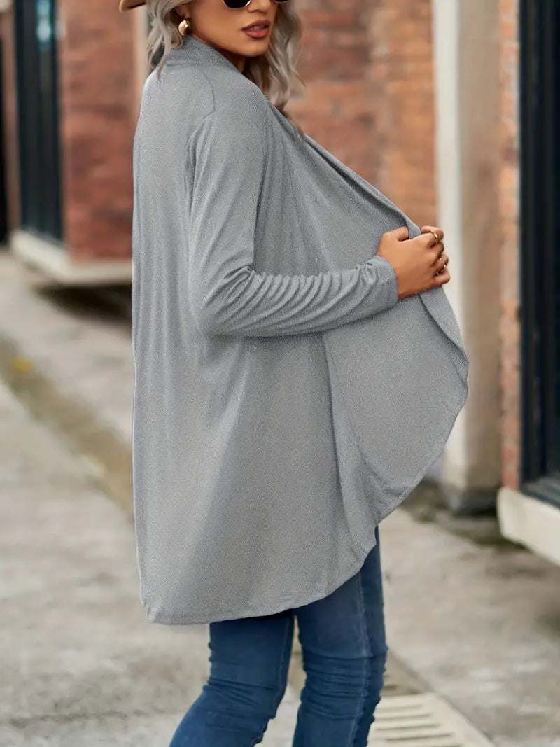 Plus Size Solid Long Sleeve Shawl Collar Cardigan