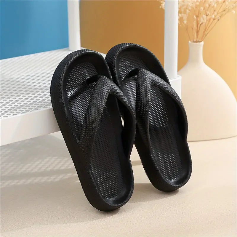 Platform Non-Slip Solid Color Flip Slippers