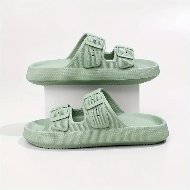 Double Buckle Strap And Open Toe Slippers Shoes