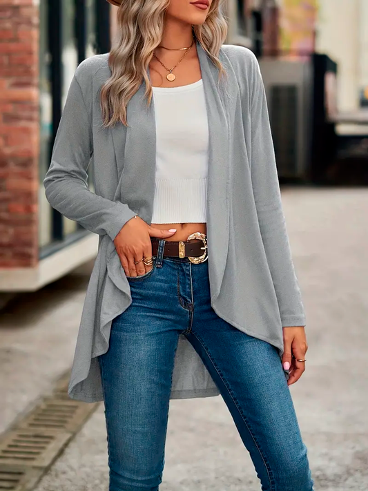 Plus Size Solid Long Sleeve Shawl Collar Cardigan