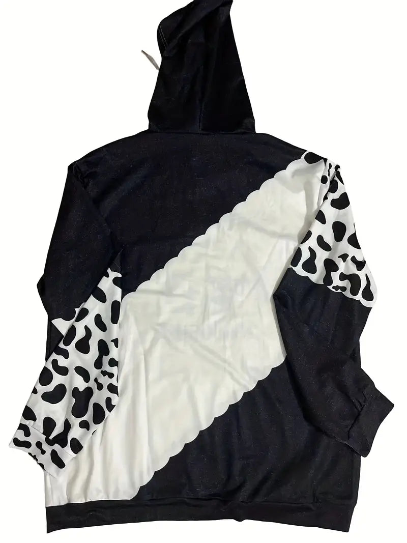 Plus Size Cow & Letter Print Long Sleeve Hoodie Sweatshirt