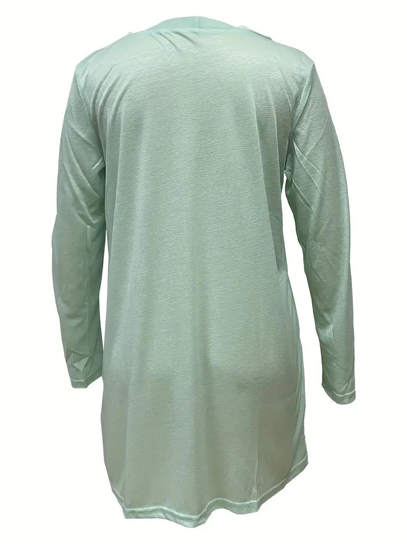 Plus Size Solid Round Neck Long Sleeves Cardigan