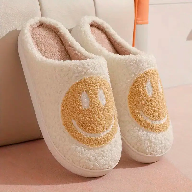 Kawaii Smile Face Warm Plush Lined Slippers