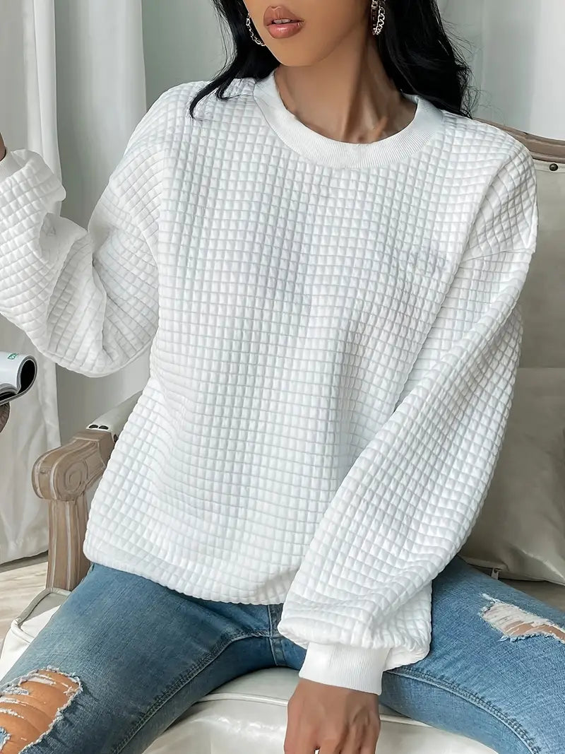 Plus Size Waffle Pattern Long Sleeve Round Neck Casual Sweatshirt