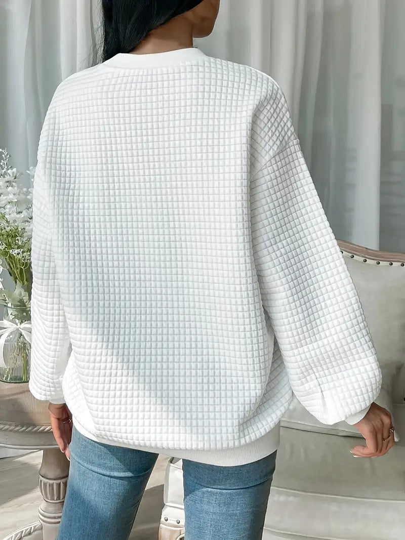 Plus Size Waffle Pattern Long Sleeve Round Neck Casual Sweatshirt
