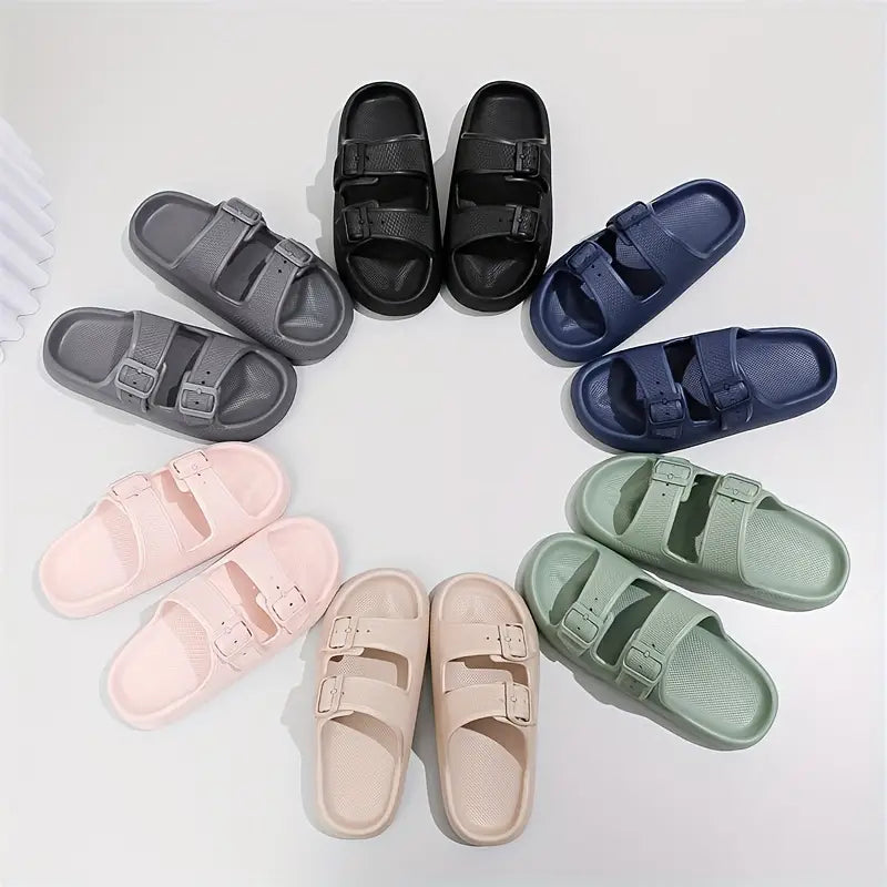 Double Buckle Strap And Open Toe Slippers Shoes