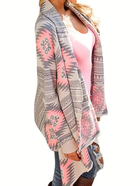 Plus Southwestern Print Long Sleeve Cardigan