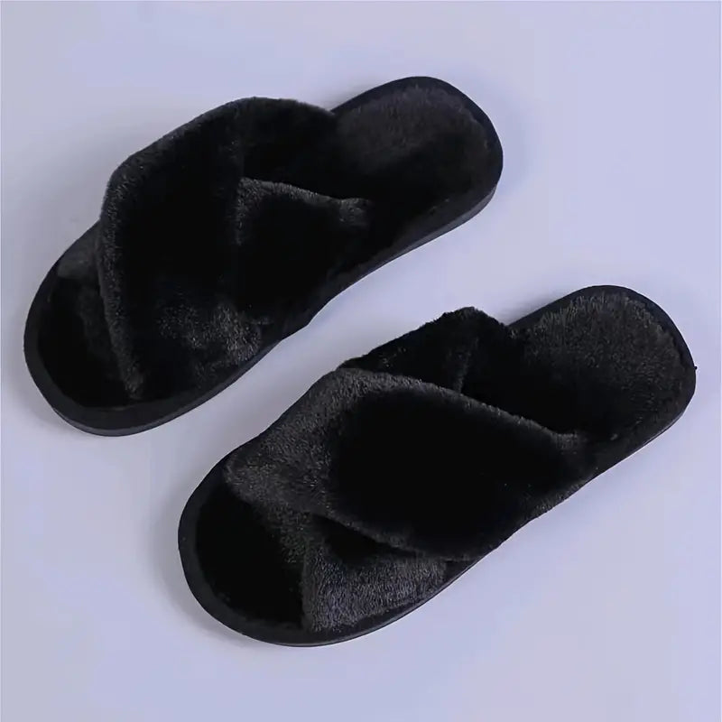 Criss Cross Fluffy Flat Open Toe Home Slides