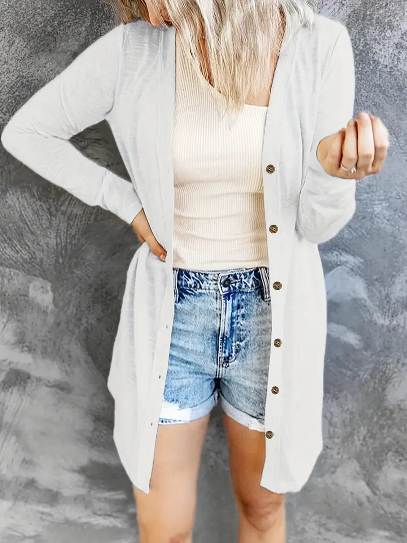 Plus Size Solid Round Neck Long Sleeves Cardigan