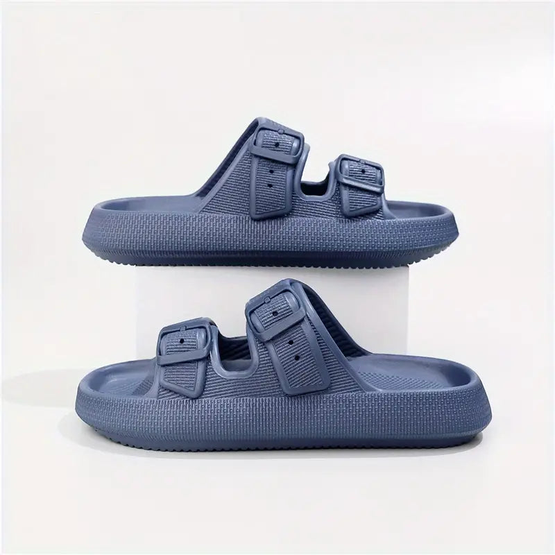 Double Buckle Strap And Open Toe Slippers Shoes