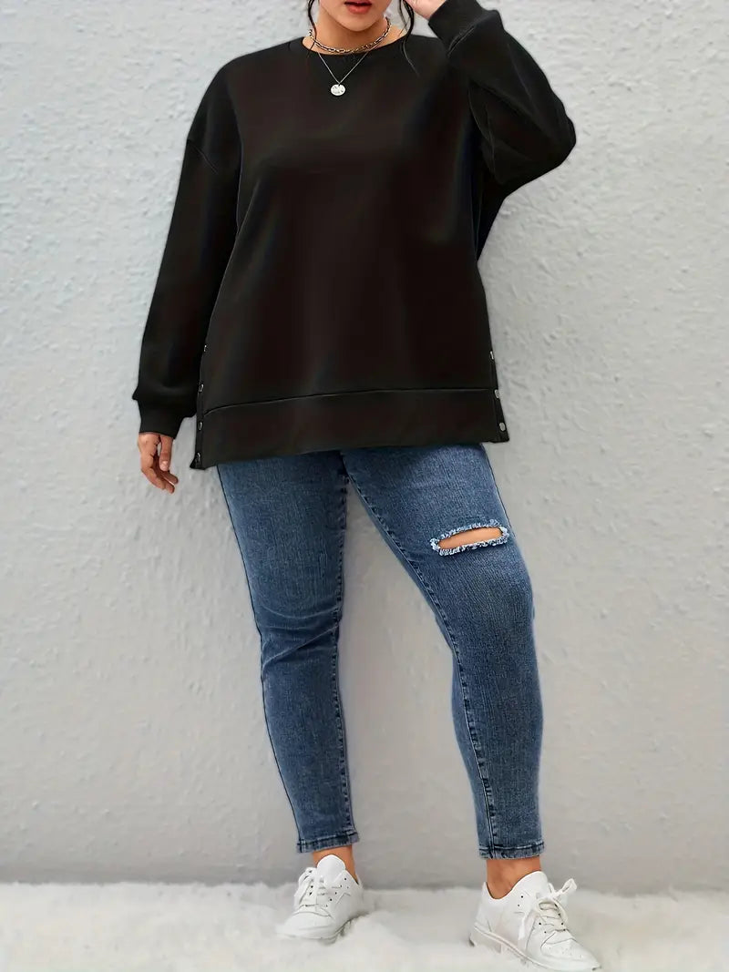 Plus Size Long Sleeve Round Neck Casual Sweatshirt