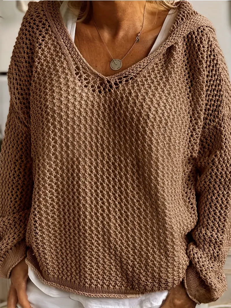 Plus Size Solid Long Sleeve Slight Stretch Casual Sweater