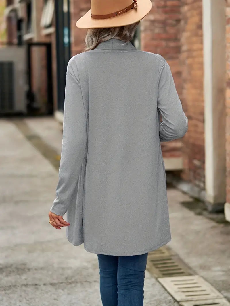 Plus Size Solid Long Sleeve Shawl Collar Cardigan