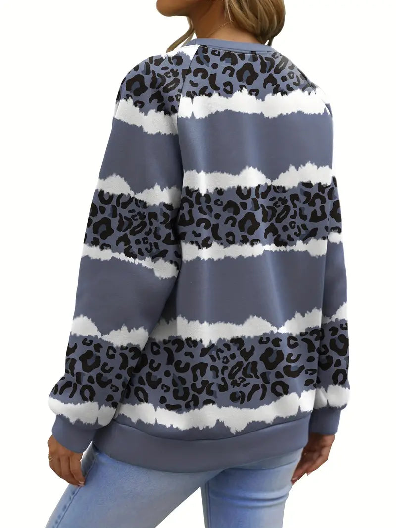 Plus Size Leopard Print Long Sleeve Round Neck Sweatshirt