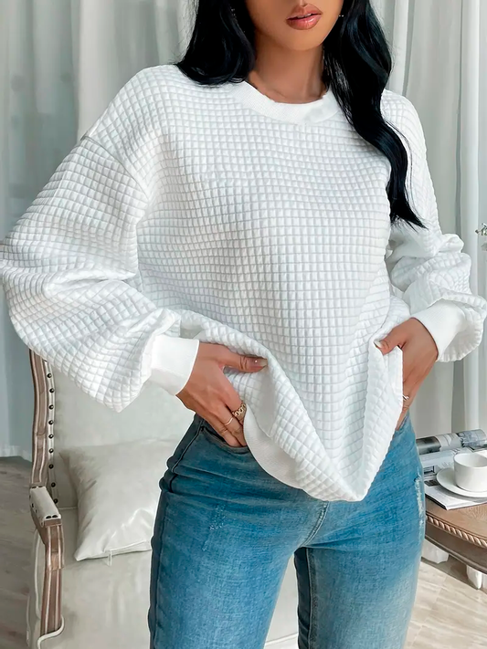 Plus Size Waffle Pattern Long Sleeve Round Neck Casual Sweatshirt