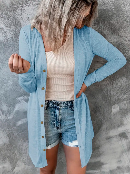 Plus Size Solid Round Neck Long Sleeves Cardigan