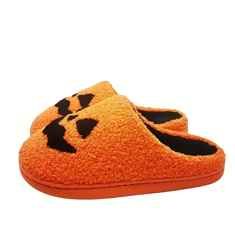 Halloween Pumpkin Casual Slip On Plush Lined Slippers Shoes