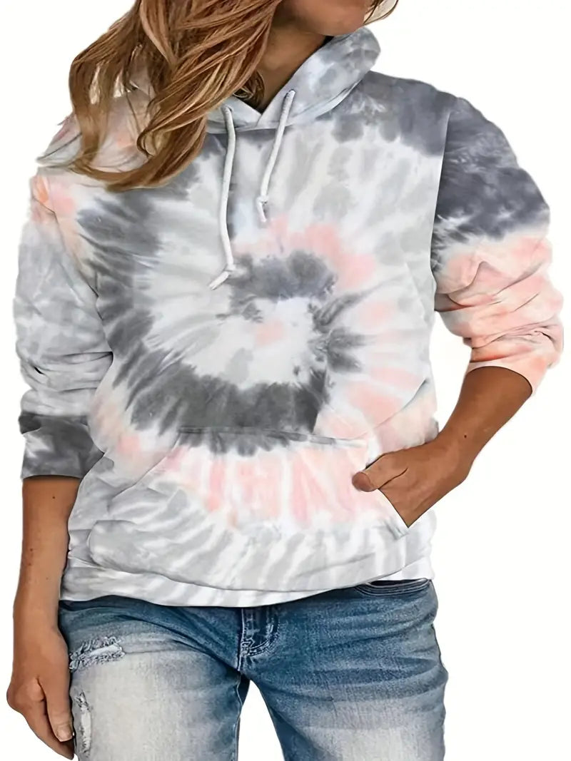 Plus Size Tie Dye Long Sleeve Hoodie Sweatshirt