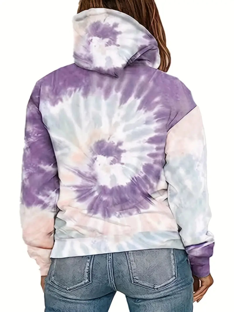 Plus Size Tie Dye Long Sleeve Hoodie Sweatshirt