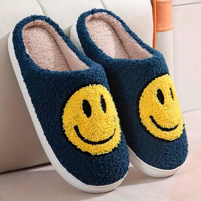 Kawaii Smile Face Warm Plush Lined Slippers