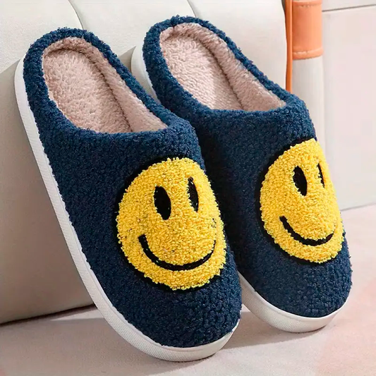 Kawaii Smile Face Warm Plush Lined Slippers