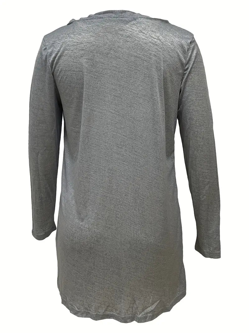 Plus Size Solid Round Neck Long Sleeves Cardigan