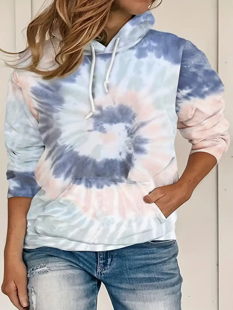 Plus Size Tie Dye Long Sleeve Hoodie Sweatshirt
