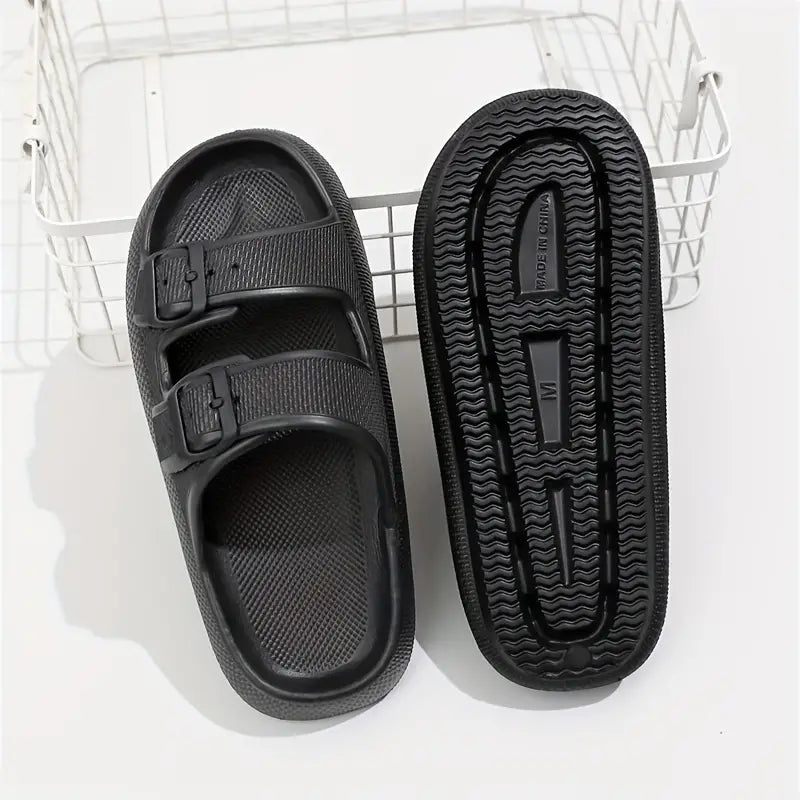 Double Buckle Strap And Open Toe Slippers Shoes