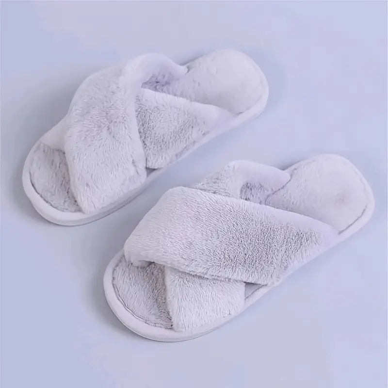 Criss Cross Fluffy Flat Open Toe Home Slides