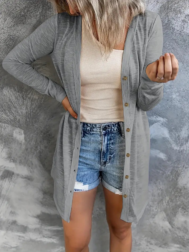 Plus Size Solid Round Neck Long Sleeves Cardigan