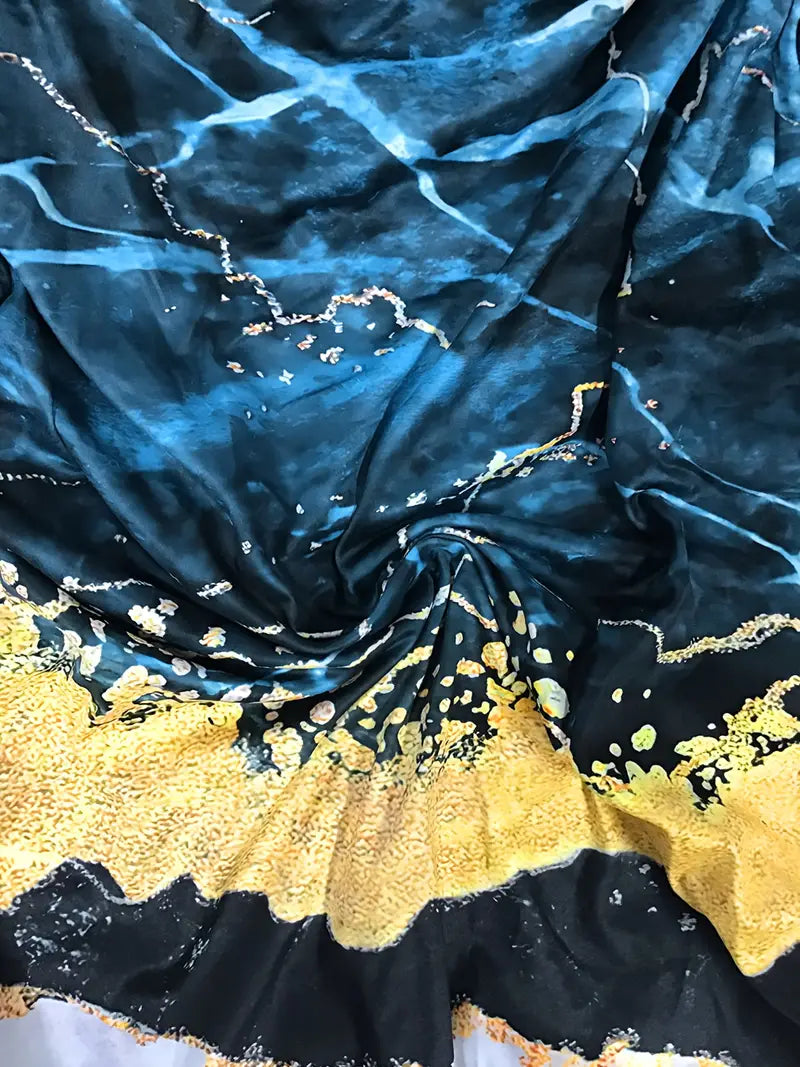 Plus Size Colorblock Marble Print Long Sleeve Top and Side Split Pants Outfits Set