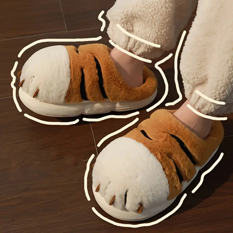 Tiger Claw Closed Toe Plush Slip On Slippers Shoes