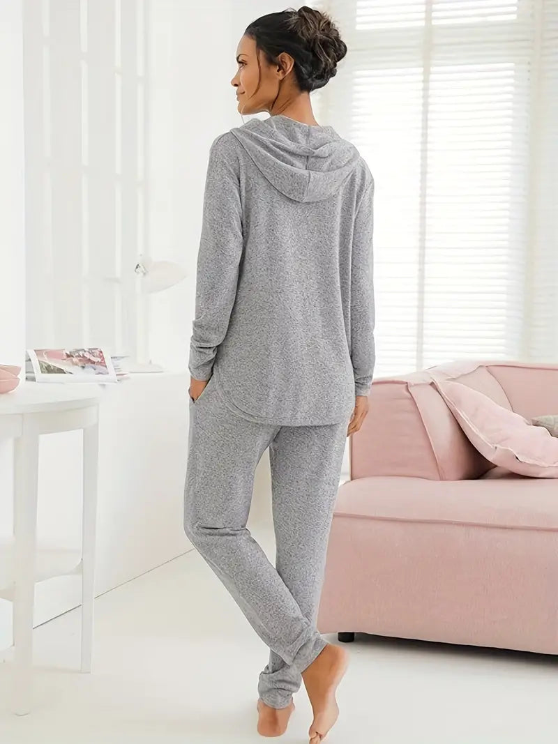 Plus Size Long Sleeve Hooded Zipper Coat and Pants Outfits Set