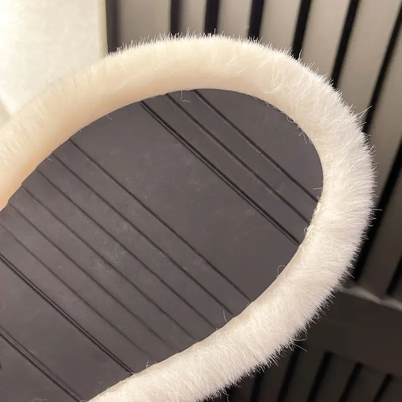 Fluffy Furry Solid Color Two Bands Open Toe Slippers