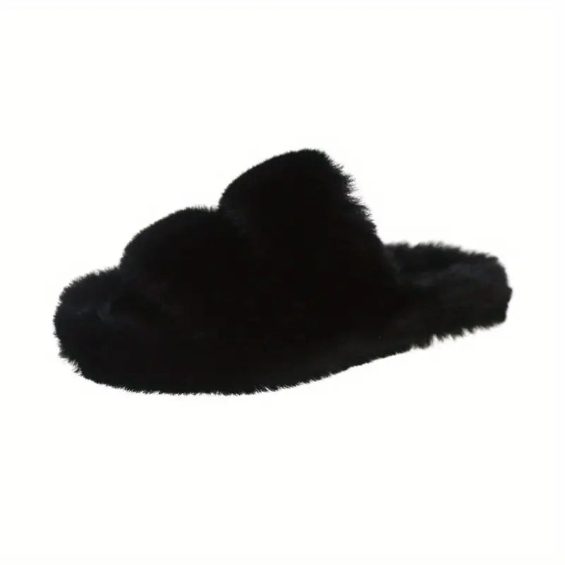 Fluffy Furry Solid Color Two Bands Open Toe Slippers