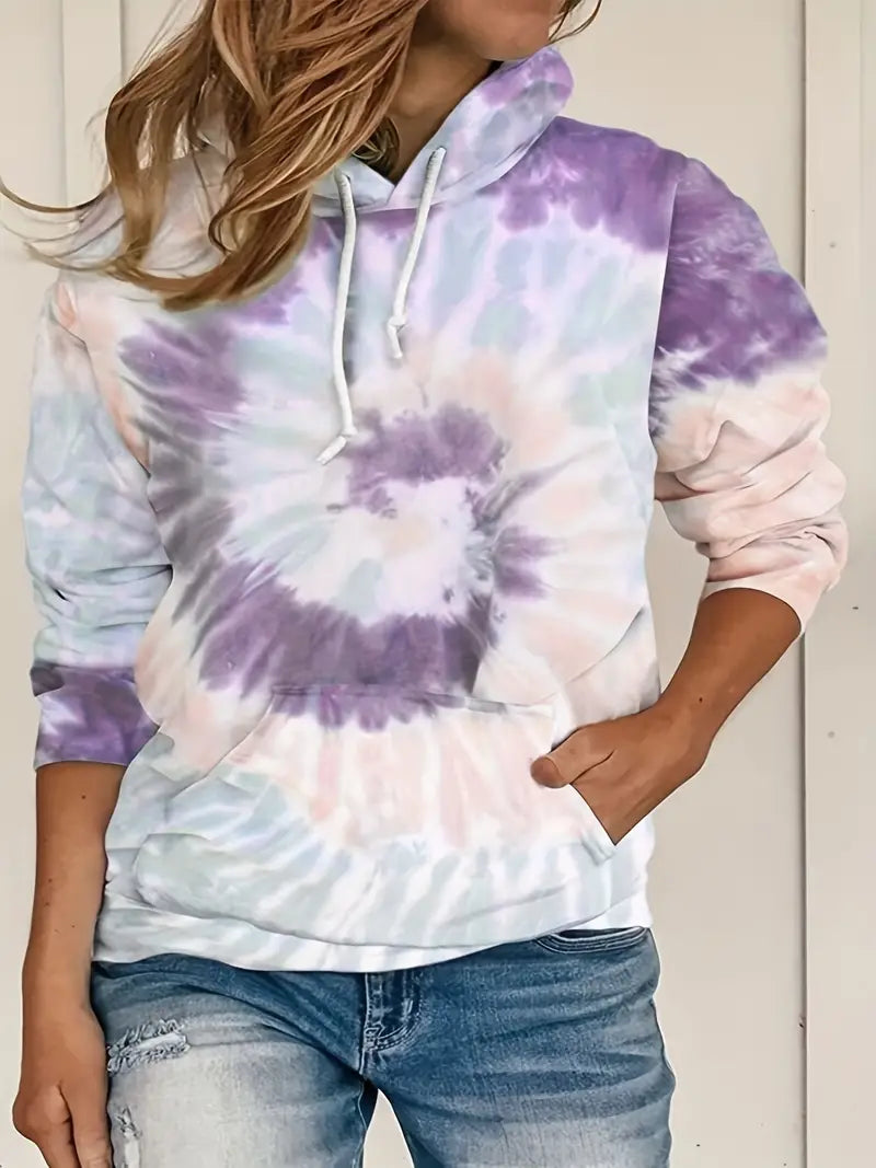 Plus Size Tie Dye Long Sleeve Hoodie Sweatshirt