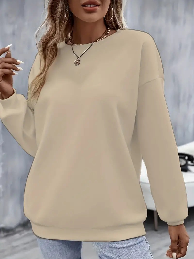 Plus Size Long Sleeve Round Neck Fleece Liner Basic Sweatshirt