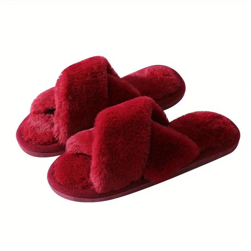 Criss Cross Fluffy Flat Open Toe Home Slides