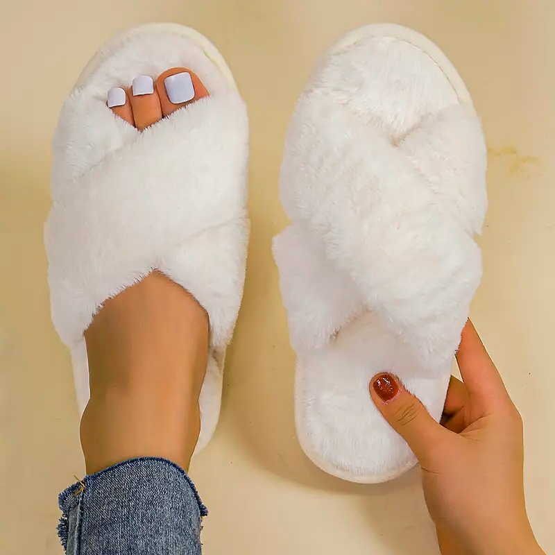 Solid Color Open Toe Cozy Fuzzy Slippers