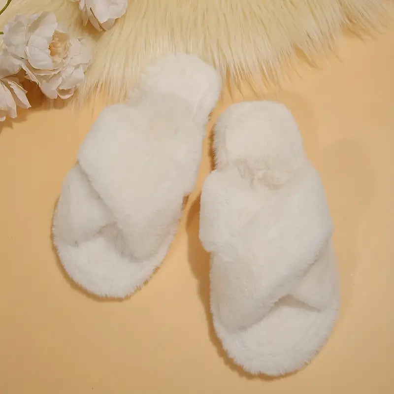 Solid Color Casual Slip On Plush Slippers Shoes