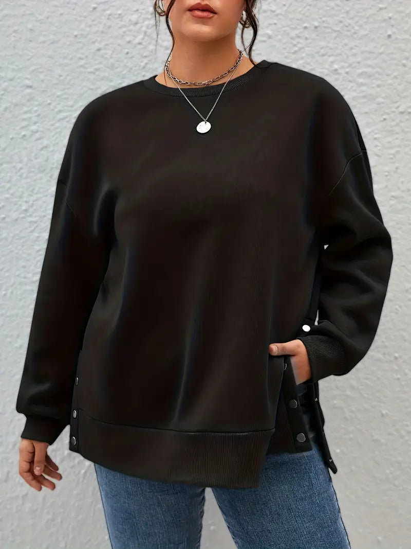 Plus Size Long Sleeve Round Neck Casual Sweatshirt