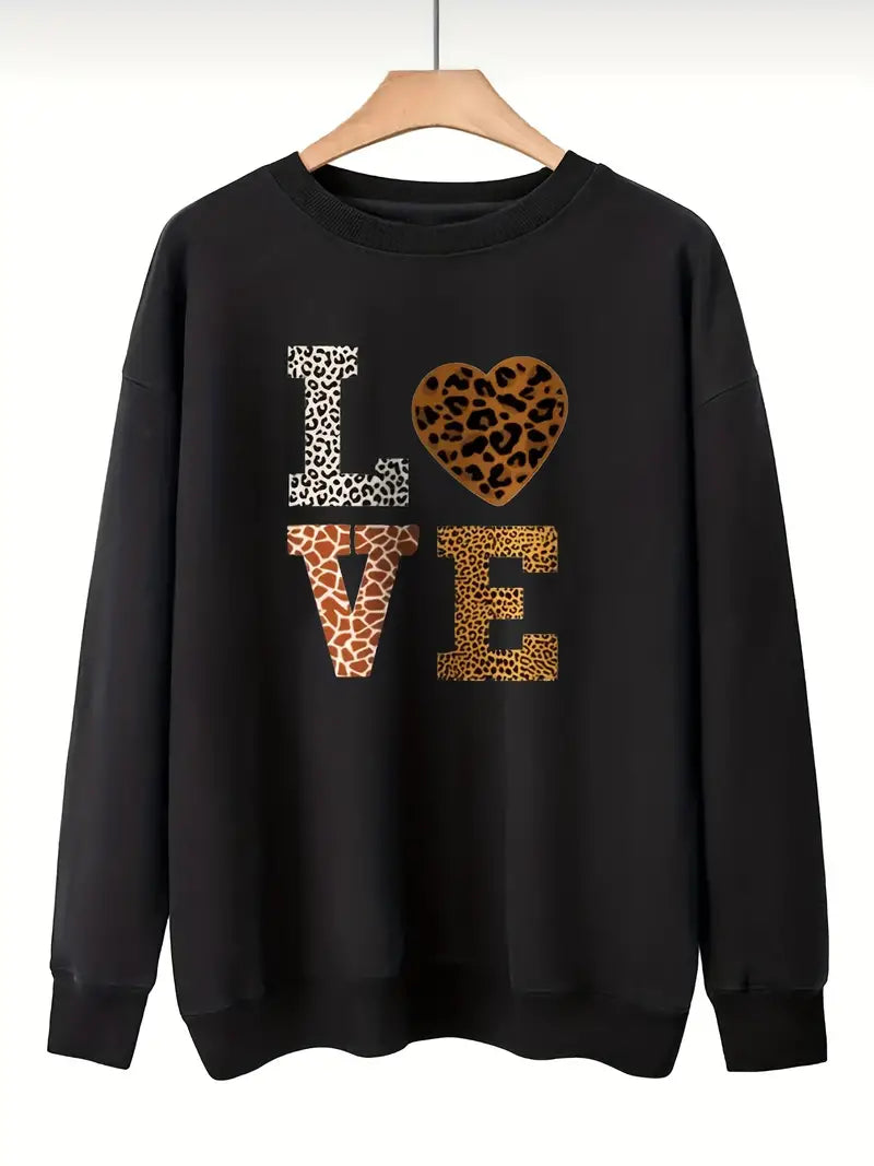 Plus Size Letter Print Long Sleeve Crew Neck Sweatshirt