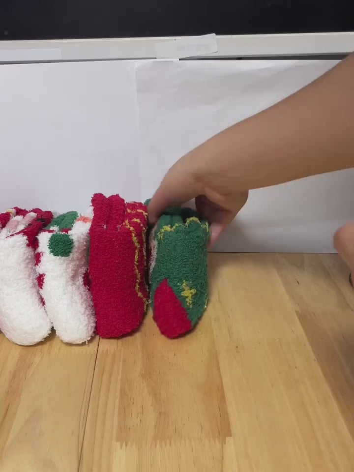 5 Pairs Christmas Pattern Socks Comfy  Cute Fuzzy Crew Socks