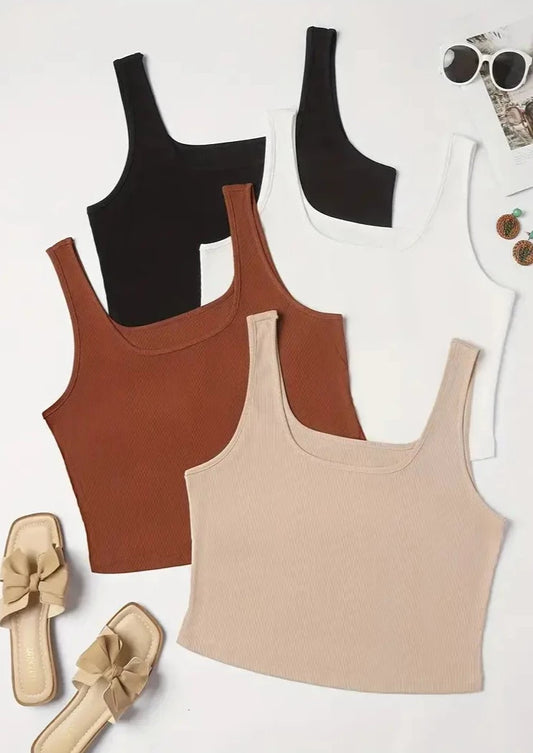 4 Pack Plus Size Basic Tank Top, Women's Plus Ribbed Plain