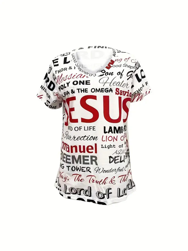 Plus Size Casual T-shirt, Women's Plus Letter Print Shirt