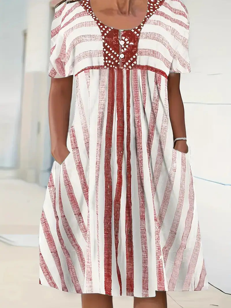 Plus Size Casual Dress,Women's Plus Strip Print Short Sleeve