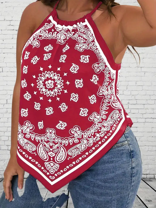 Plus Size Sexy Tank Top, Women's Plus Paisley Print Tank Top